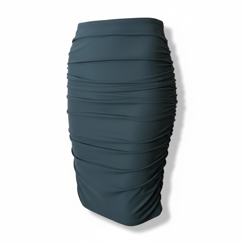 Ralph Lauren Black Label Ruched Bodycon Midi Skirt Black Size 6 Office Siren
